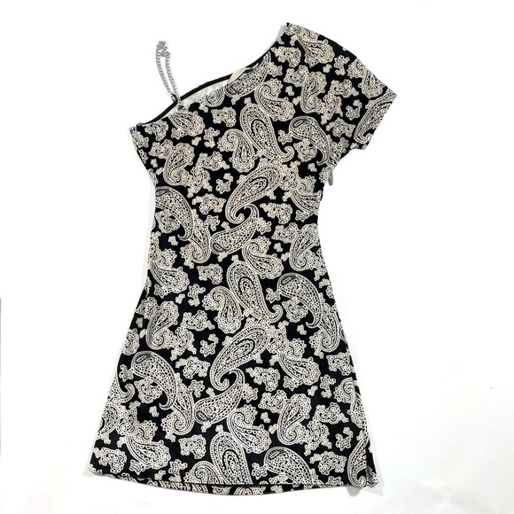 New Michael Kors Velvet Paisley One Shoulder Dress Chain Strap - Picture 3 of 7